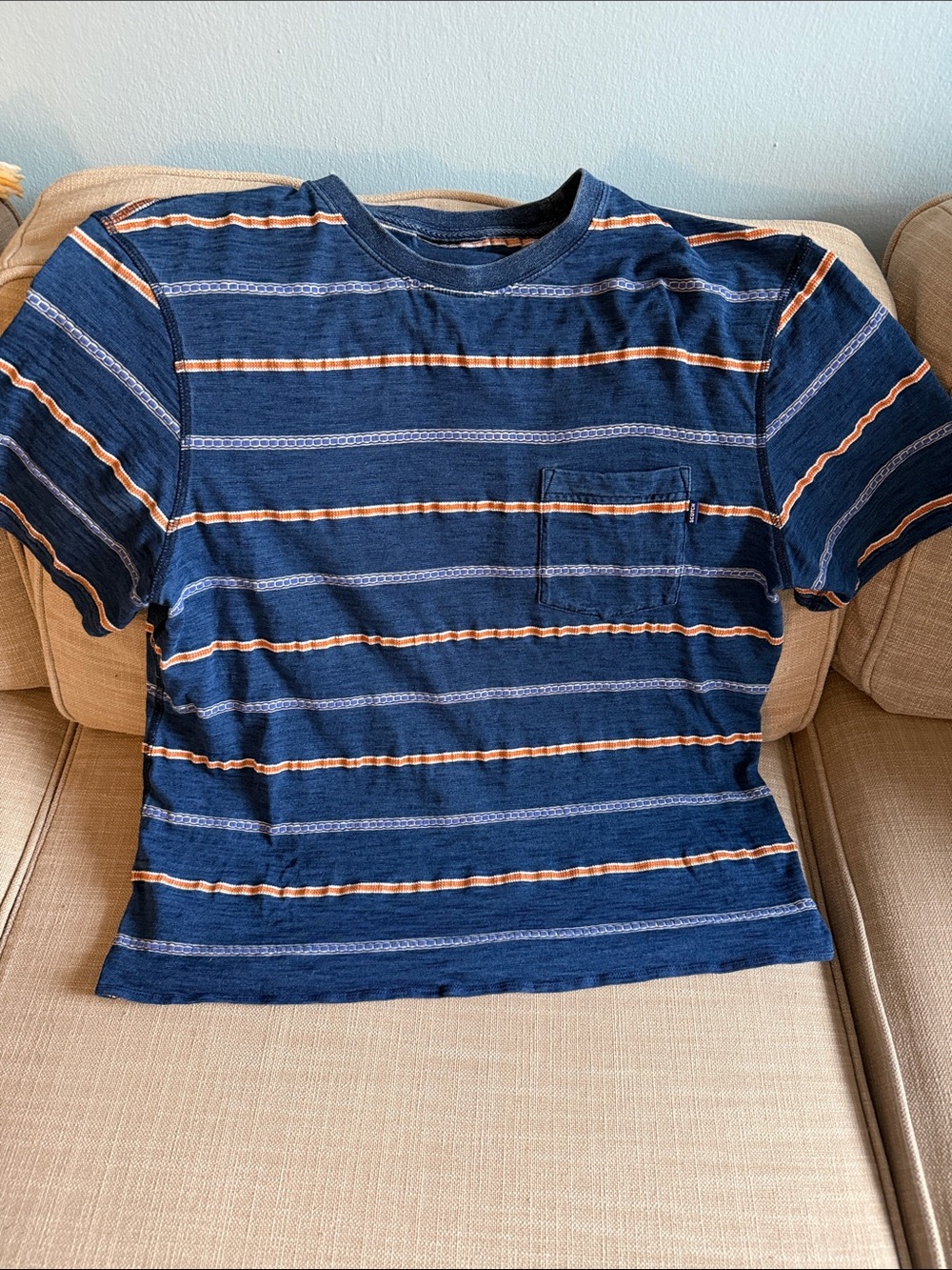 Scotch and Soda Short-Sleeve Striped Pocket Tee - Navy & Orange